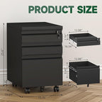 3 Drawer Black File Cabinet with Lock,25.6" H Small Filing Cabinet for Under Desk,Metal Mobile File Cabinet for Home Office Organizer Letters/Legal/A4(Assembly Required)
