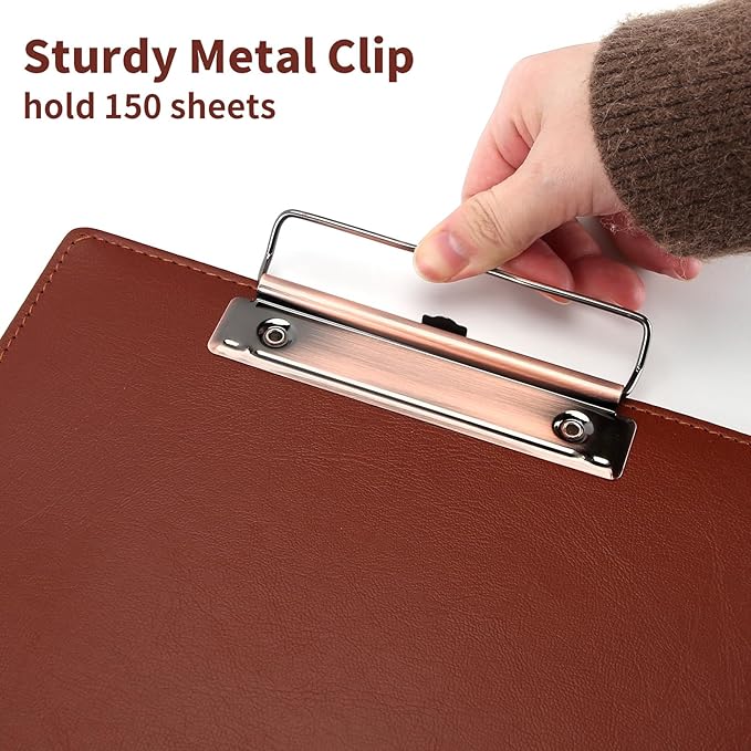 A4 Clipboard,3 Pack PU Clipboards with Hanging Hole for Office,School or Restaurant,Brown