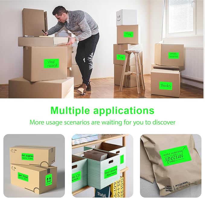 3 X 5 Inch Printable Waterproof Rectangle Color Coding Labels, 300 Per Roll Adhesive Color Coding Stickers for Bar-Codes, Address, Small Business Labeling, Inventory, Fluorescent Green