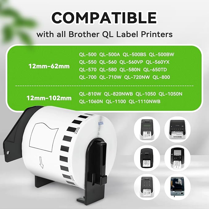 Suminey - Compatible Continuous Labels Replacement for Brother DK-2205 (2.4 in x 100 ft), Use with Brother QL Label Printers [8 Rolls+ 1 Refillable Cartridge]