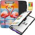 Clipboard with Storage,Office Supplies Nursing Clipboards Folder with Pen Holder Plastic Storage ClipBoard Foldable for Teacher Nurse,Sunset Flamingo