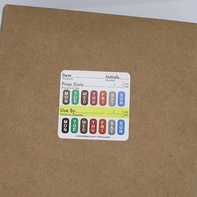 Removable Universal Labels for Food Rotation Use by Food Preparation Days of The Week Prep Date Stickers 2 x 2 Inch 500 Adhesive Removable Stickers