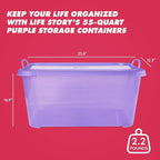 Life Story 6 Pack Light Duty Stackable Storage Bin, 55 Quart Home Organizer, Versatile Lightweight Locking Bins with Carrying Handles, Purple