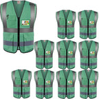zojo High Visibility Safety Vests With Pockets, for Outdoor Works, Cycling, Jogging, Walking,Sports - for Men and Women Pack of 10 (XL-Green)