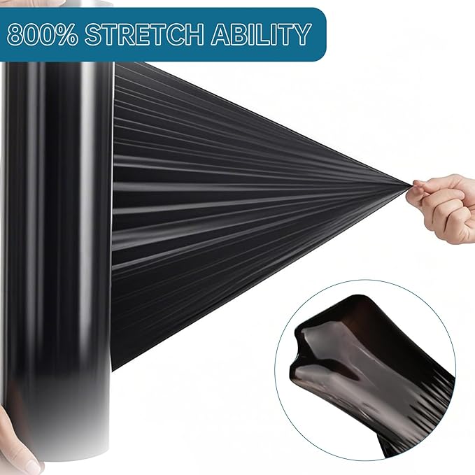 Black Plastic Shrink Wrap Roll, 18 Inch 1500 Feet Stretch Film, 80 Gauge, 800% Stretch Industrial Strength Moving Wrap, Heavy Duty Pallet & Furniture Protection(4 Pack)