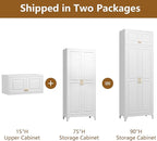 Kitchen Pantry Cabinet, 90" Tall Metal Storage Cabinet, Food Pantry cabinets with Doors and Shelves, Storage Cabinets for Living Room, Dining, White,16" D x 32" W x 90" H, Assembly Required