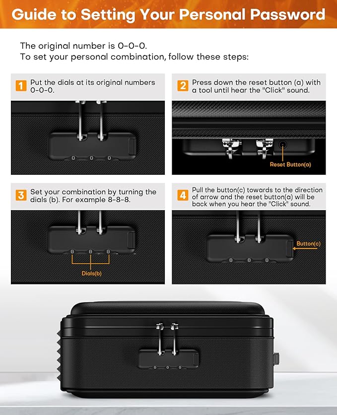 Fireproof Document Box, Hard Case Fireproof Document Organizer with Lock, Water Resistant Safe Box for Important Documents Certificates Laptop Passports (Black)