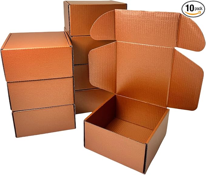 10 Pcs 9.8 x 9.8 x 4 inches Large Size Corrugated Cardboard Gift Boxes Recyclable Shipping Boxes for Mailing & Holidays, Wedding, Birthday, Gifts Packaging (Copper, 9.8 x 9.8 x 4")