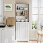 Bathroom Storage Cabinet - 46.7" Freestanding Tall Cabinet with Slatted Doors and Open Shelves, Adjustable Shelves, White Bathroom Organizer for Small Spaces, Bathroom Linen Tower with Closed Storage