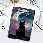 Clipboard with Storage,Office Supplies Nursing Clipboards Folder with Pen Holder Plastic Foldable Clip Board with Storage for Nurse Teacher,Moon Cat