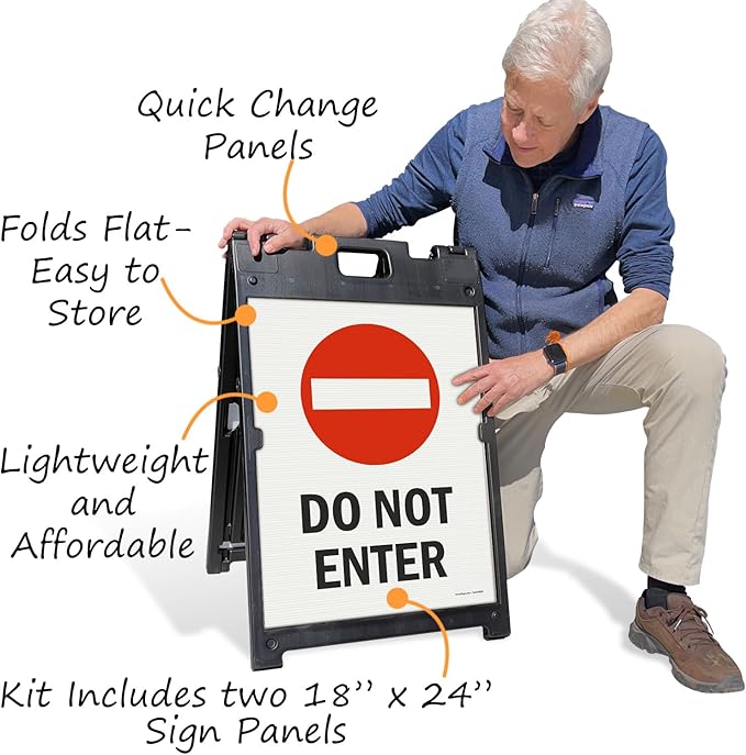 SmartSign 24" x 18" Do Not Enter Sidewalk Sign Kit, Two-Sided A-Frame, Plastic, USA Made, Red, Black and White (1 A-Frame + 2 Sign Panels)