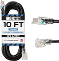 Iron Forge Cable 12 Gauge Outdoor Extension Cord 10 Ft, SJTOW 12/3 Heavy Duty Extension Cord 3 Prong, Oil Resistant & Flame Retardant - Lighted End