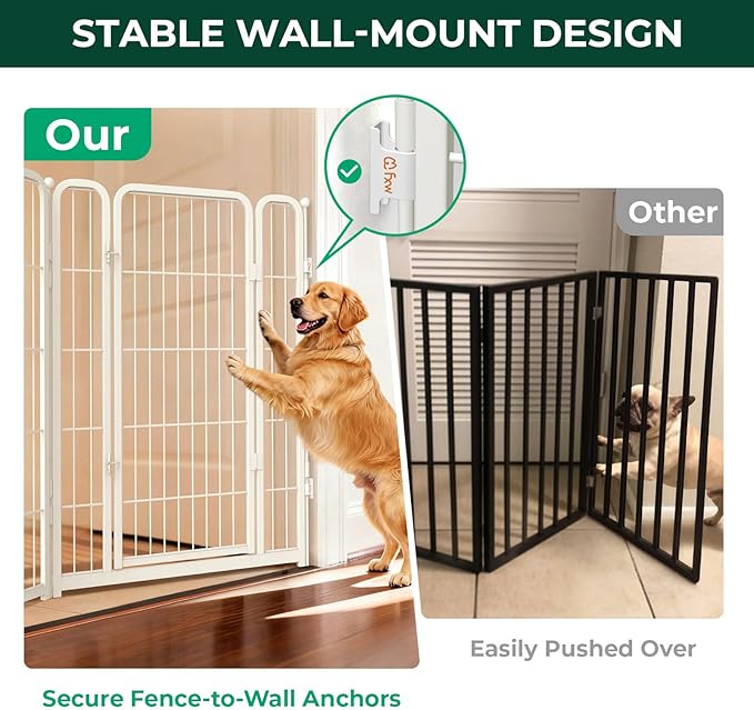 FXW Dog Gate Extra Wide Designed for Indoor Use, Adjustable Width Up to 55-inch Wide (40" H 2 Wire Panels for Medium and Large Dogs), White