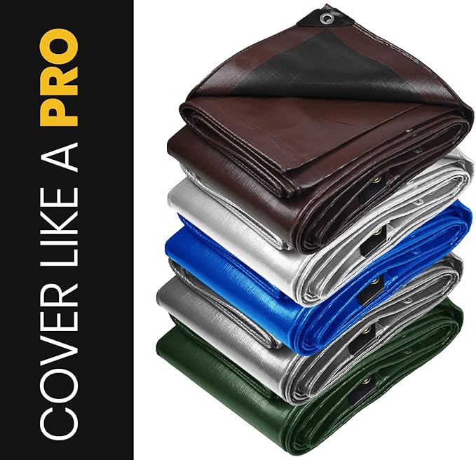 PROTARP Extra Heavy Duty 16 Mil Tarp Cover, Waterproof, UV Resistant, Rip and Tear Proof, Poly Tarpaulin with Reinforced Edges for Roof, Camping, Patio, Pool, Boat. (Brown/Black 50′ X 70′)