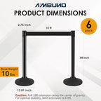 6 Pack Stanchions with Retractable Belts - Heavy Duty Crowd Control Barriers with Weighted Rubber Base, 10FT Retractable Belt Stanchions for Queue Line, Events, Public Safety(Black，6 Pack）