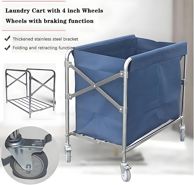 Commercial Laundry Cart 12 Bushel (400L) Collapsible Laundry Baskets with Wheels, Heavy Duty Industrial Rolling Baskets Trucks with Steel Frame and Waterproof Oxford Cloth, for Home Organizer Storage