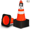 Pyle 18" PVC Traffic Cones, 6-Pack Safety Cones for Parking, Construction, Roadwork, & Sports Training, High-Visibility Orange, Durable, Stackable Design, Heavy-Duty Base for Stability in All Weather
