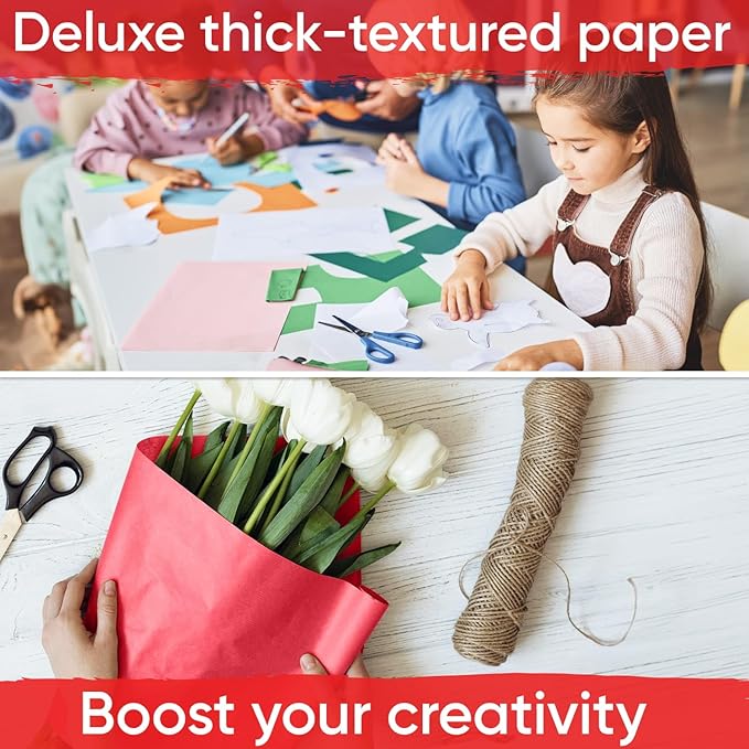 USA Made 36" x 1200" Christmas Red Kraft Paper Roll, 45 lbs Thickness, American Quality Colored Kraft Paper for School, Poster Arts, Bulletin Board - Odorless, Non-Toxic, Safe for Kids