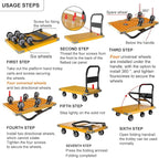 WUD Push Cart, Folding Mobile Platform Trolley,Thickened and Reinforced, 360° Swivel Wheels,47.2 “L x 27.5 ”W, 1764 lb. Yellow Dolly cart with Wheels