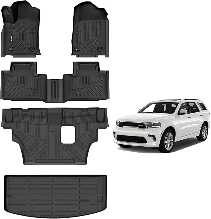 AIPOIL® Floor Mats & Cargo Liner Set for 2016-2025 2026 Dodge Durango (7 Passenger Bench) All Weather Protection TPE Anti-Slip Automotive Full Set Custom Car Mats Accessories - Black