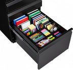 Black Metal 3-Drawer Mobile File Cabinet with Lock, Letter/Legal/A4 Filing Drawer, Rolling Office Storage with 5 Casters, Fits Under Desk, 15.35" W x 17.71" D x 23.62" H