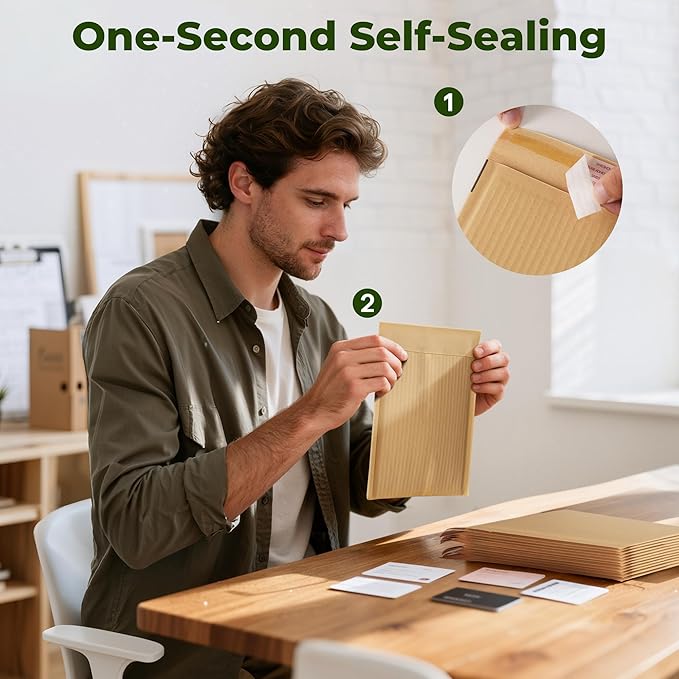 Tera Rigid Mailers Kraft Envelopes: 50 Pack 6x9 Inches Recyclable Mailing Shipping Envelope 80gsm Thickened Kraft Self Seal Corrugated Inside for Document CD Photos File Postcard Small Business