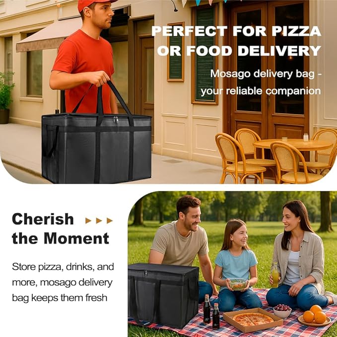 mosago Insulated Food Delivery Bag - Reusable Thermal Cooler Grocery Bags for Catering & Delivery, Pizza Carrier for Events, Large Capacity Bag Keeps Food Hot/Cold for Shopping, Commercial (with Base)
