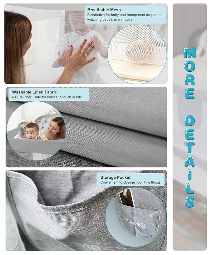 MBQMBSS 37" L x 26.5" H Bed Rail for Toddlers, Baby Bed Rails Guard for Kids Height Adjustable Sturdy Railing with Y-Strap Protective Bed - Fit for Side of Twin Full Queen, King Size (1 Side)