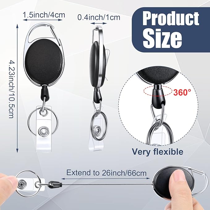 Laumoi 400 Packs Retractable ID Badge Holder Name ID Badge Reel Clips Keychain with Belt Clip and Key Ring for Office Worker Doctor Nurse Employee (Black)