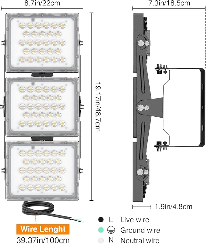 2025 Elite New Upgraded LED Flood Light Outdoor 150W 25500lm Stadium Flood Lights, 5000K Daylight White, IP66 Waterproof Adjustable 3-Head Floodlight for Street, Stadium, Parking Lot