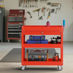 3 Tier Rolling Tool Cart on Wheels, 450 LBS Capacity Tool Cart with Drawers, Heavy Duty Rolling Utility Cart on Wheels, Rolling Tool Work Carts for Garage, Warehouse and Repair Shop,Red