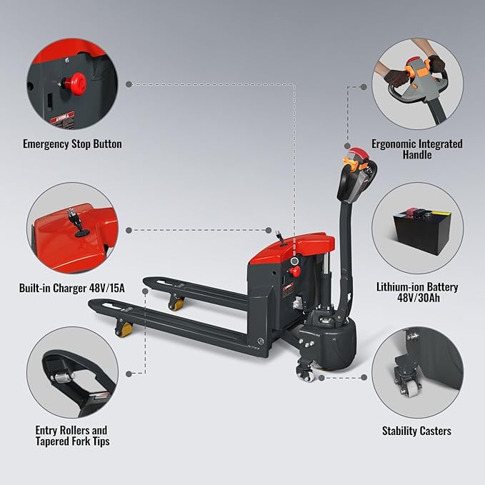4400lbs Lithium-ion Electric Pallet Jack, 45"x27" Fork, 48V 50Ah Battery, Walkie Type Truck, Model EPT44