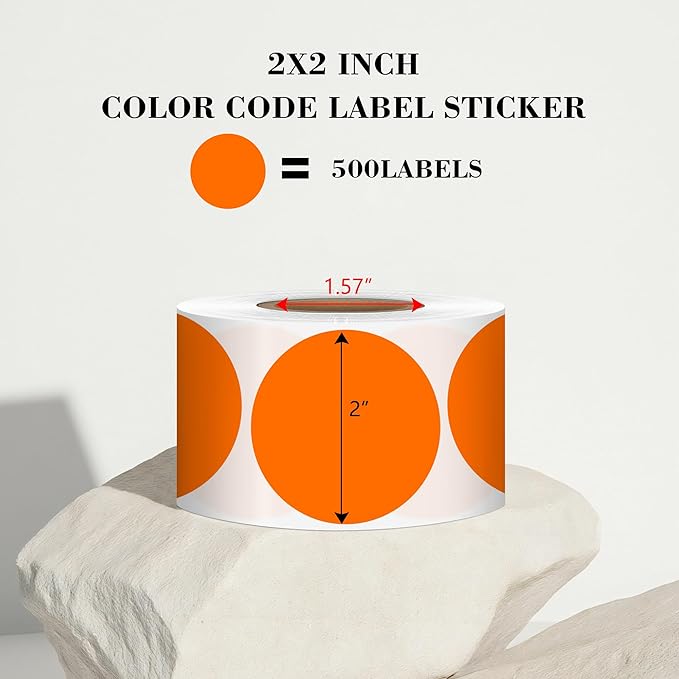 2 Inch Orange Circle Stickers 500 Pcs,Permanent Color Coding Dots for Office Home Organization, File Classification,Multipurpose Labels