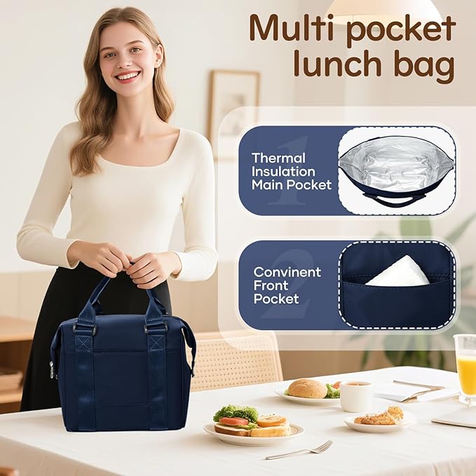 coowoz Lunch Box for Women Insulated Adult Lunch Tote Cooler Bag loncheras para mujer Lunchbox Lunchbag for Men Work Picnic Office Beach Sapphire Blue