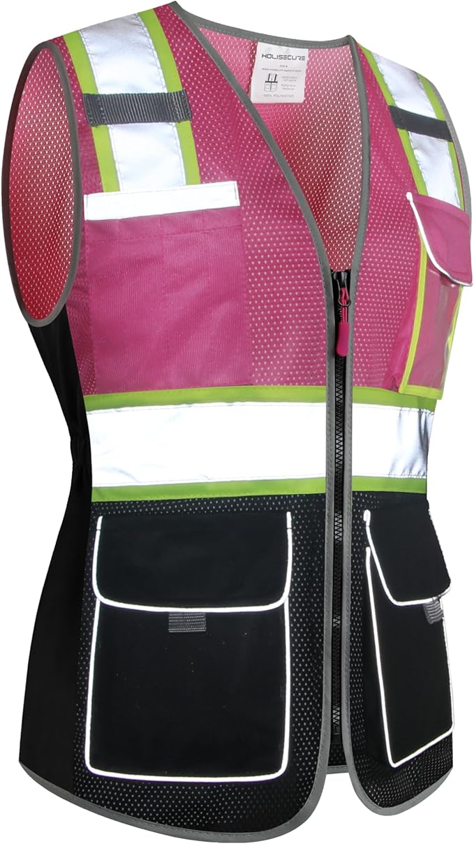 Safety Vest for women, Hi vis Reflective Lady Work vest With 9 Multi Pocket And Zipper