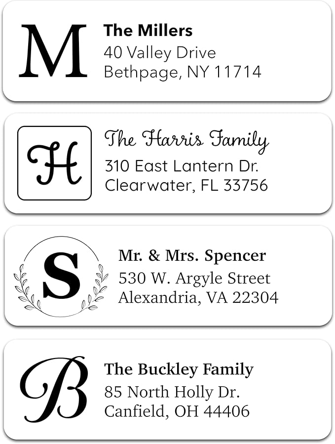 Personalized Return Address Labels - Monogram Address Labels on Sheets (100-1000 Labels)