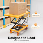 Hydraulic Lift Cart, Double Scissor Design with 770 lbs Load Capacity, 49.6" Max Lift, 4 Locking PU Wheels & Safety Guard for Material Handling and Transportation