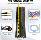 VEVOR 5 PCs TPU Cable Protector Ramp - Heavy Duty 2-Channel Speed Bumps for Road, Odor-Free Eco-Friendly TPU with TPR Cover, for Driveway, Hose, Floor Cord Cover, 22,000 lbs/Axle Capacity