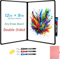 Double-Sided Whiteboard - Portable, 12" x 9" Dry Erase Boards with 3 Markers, Eraser and Stylish Red Elastic Pen Tray for Office, School and Home (Double-A4 Pink)