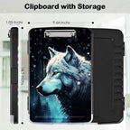 Clipboard with Storage,Office Supplies Nursing Clipboards Folder with Pen Holder Plastic Storage ClipBoard Foldable for Teacher Nurse,Misty Forest Wolf