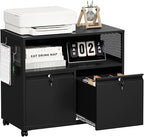 2 Drawer File Cabinet, Rolling File Cabinet with Lock, Metal Filing Cabinets Under Desk Storage Organizer with Wheels for A4/Letter/Legal (Black)