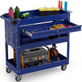 3 Tier Rolling Tool Cart on Wheels, 450 LBS Capacity Tool Cart with Drawers, Heavy Duty Rolling Utility Cart on Wheels, Rolling Tool Work Carts for Garage, Warehouse and Repair Shop,Blue