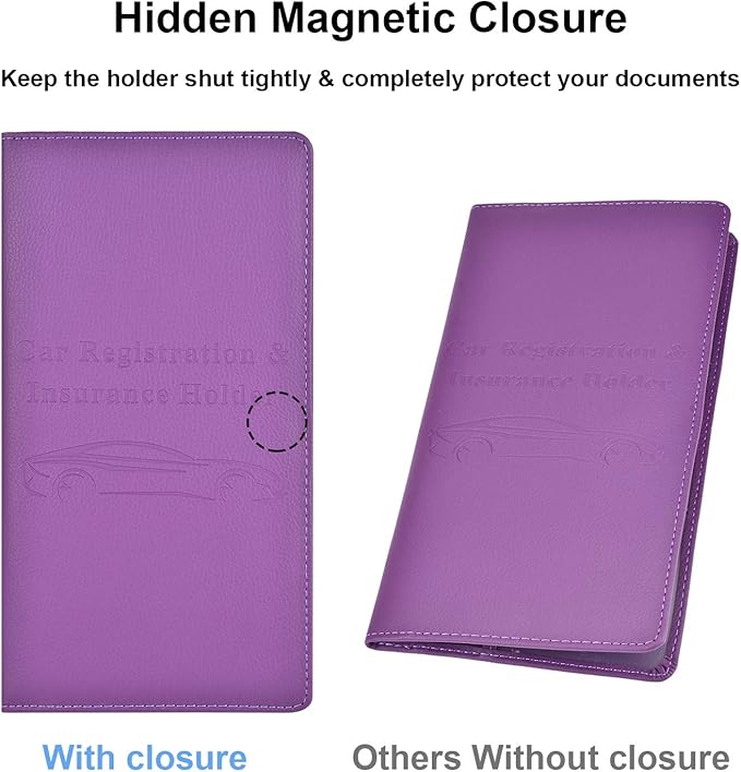 Cacturism Car Registration and Insurance Card Holder, Vehicle Glove Box Car Organizer Women Car Accessories with Magnetic Shut for Cards, Essential Document, Driver License, Purple