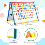 SWANCROWN Magnetic Board for Kids - Tabletop White Board for Children- 24x18 Inch Double Sided Foldable Dry Erase Board Standing with 82Pcs Alphabet Magnets Whiteboard Letters