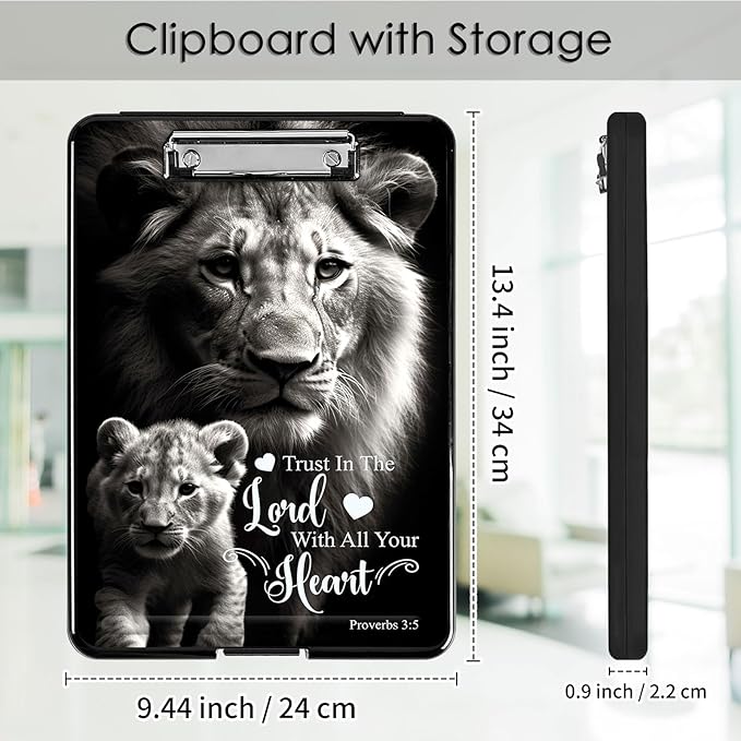 Clipboard with Storage,Office Supplies Nursing Clipboards Folder with Pen Holder Plastic Foldable Clip Board with Storage for Nurse Teacher,Lion Proverbs 3:5