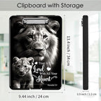 Clipboard with Storage,Office Supplies Nursing Clipboards Folder with Pen Holder Plastic Foldable Clip Board with Storage for Nurse Teacher,Lion Proverbs 3:5