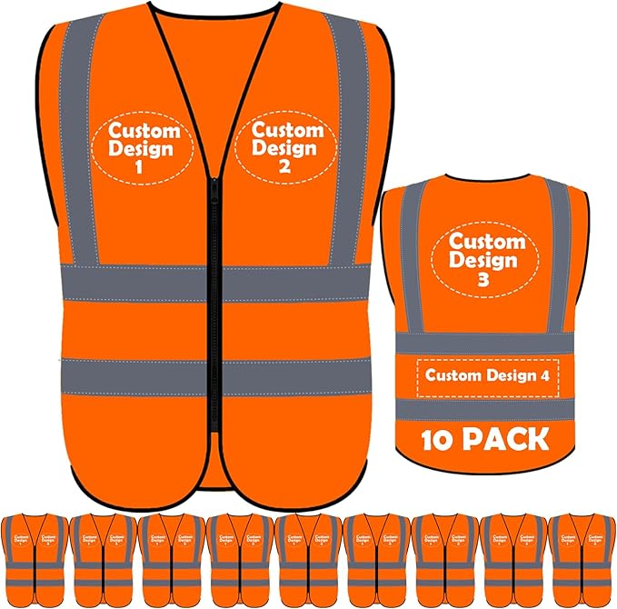 BeautyWill Custom Safety Vest Customized Logo Class 2 High Visibility Reflective Vest with Pockets Construction workwear