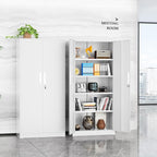 SUNCROWN 72" Metal Storage Cabinet - Heavy-Duty Metal Garage Cabinet with 4 Adjustable Shelves & 2 Doors for Tools, Office, Home, Workshop,White-Small
