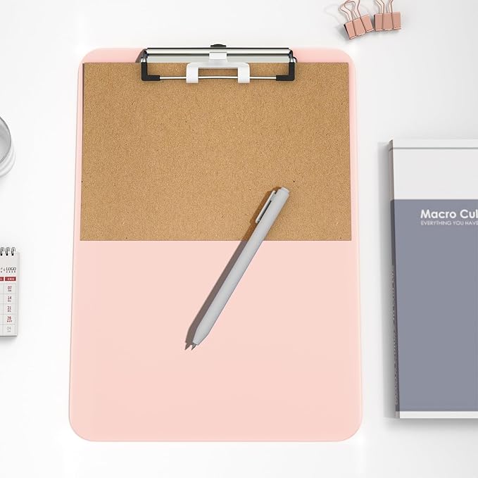Hongri Plastic Clipboard with Pen Holder, Pink 8.5x11 Letter Size Clip Board for Classroom, Office, Students, Nurses and Women, Low Profile Clip, Size 12.5 x 9 in(Pack of 2)