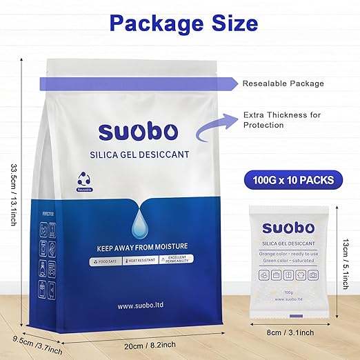 Silica Gel Packets, 100 Gram 10 Packs Moisture Absorbers with Color Indicating, Food Safe Desiccant Packs for Storage, Silica Packets for Foods, Electronics, Closet, 3D Filaments